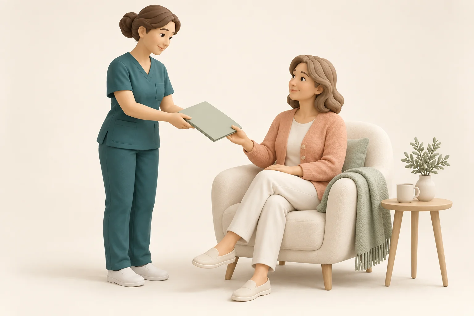 A clinician supporting a seated patient during recovery