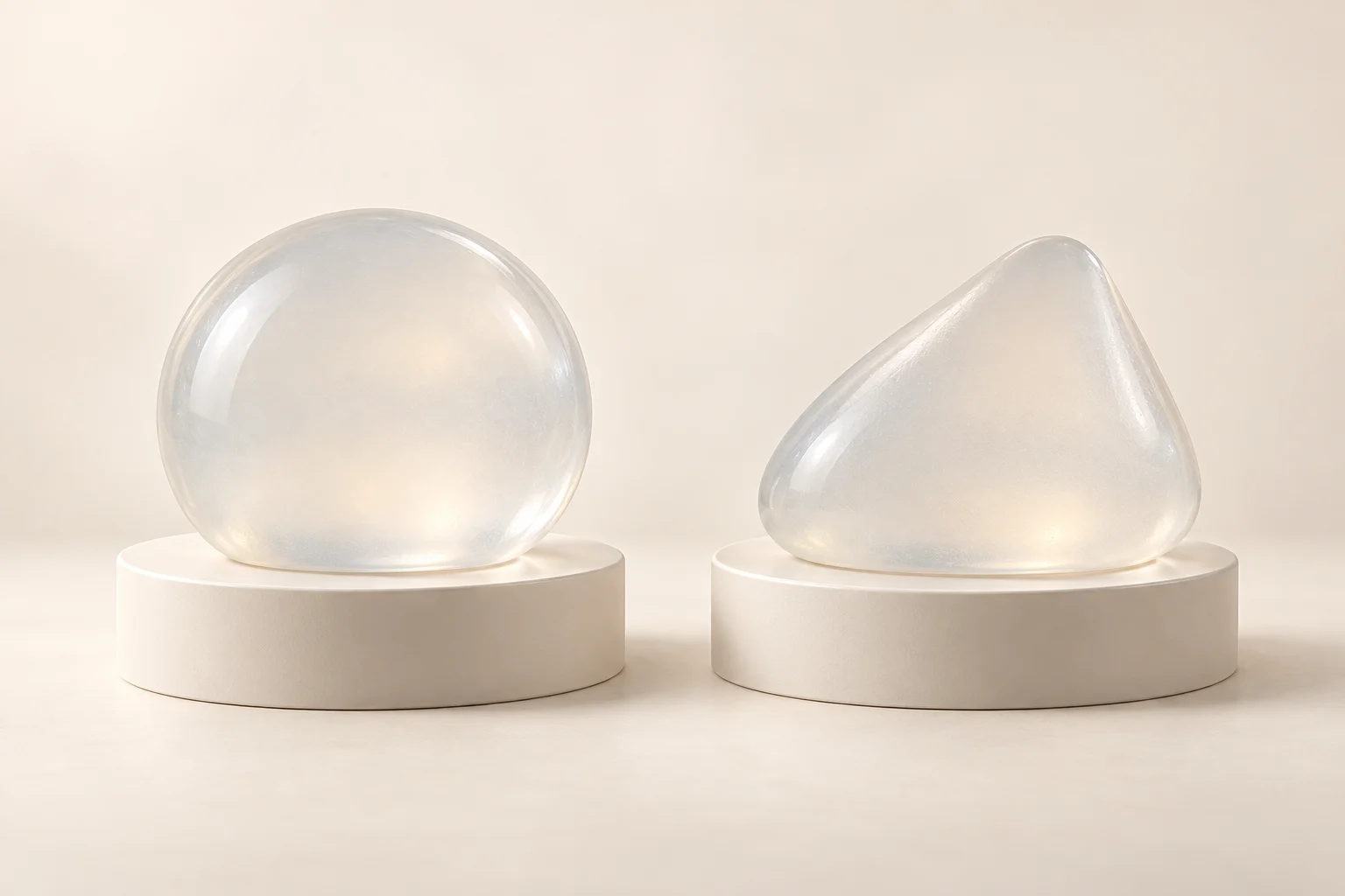 Round and teardrop silicone breast implant demonstration models