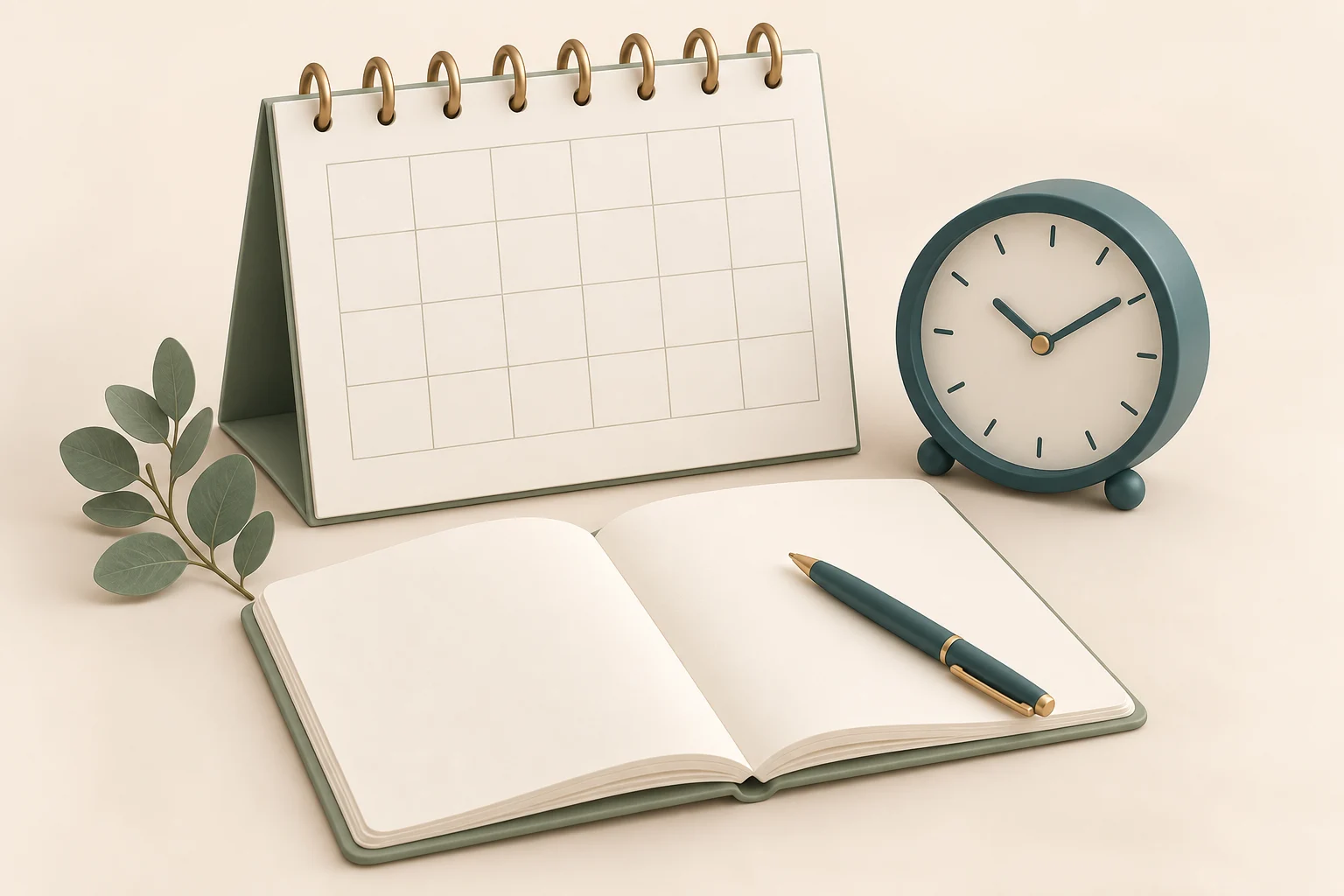A calendar, clock and notebook for planning treatment and recovery