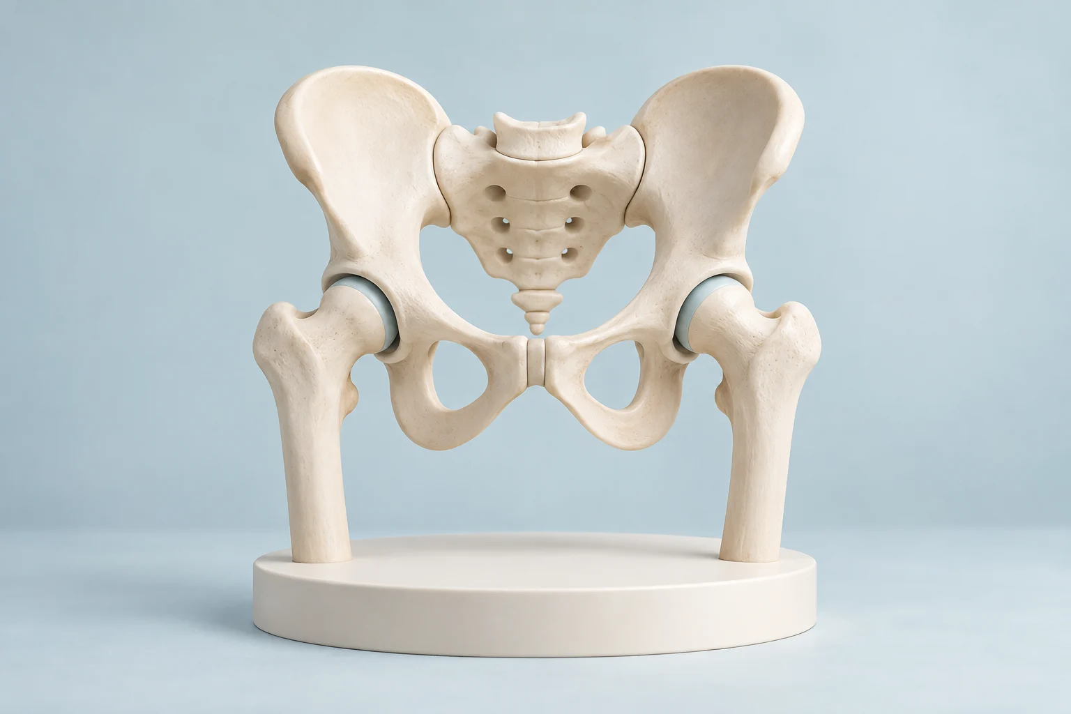 A pelvis and femur model showing the hip joint
